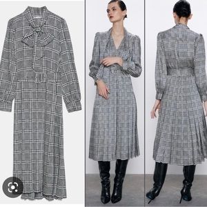 ZARA Houndstooth Printed Midi Dress NWT